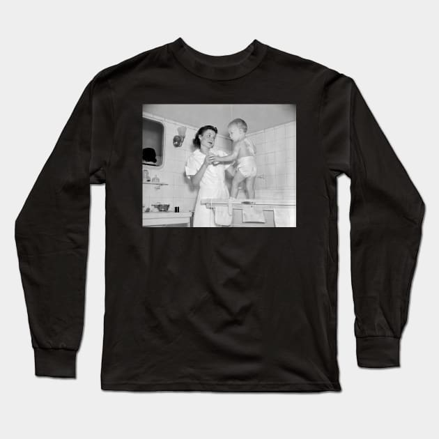 Baby's Bathtime, 1937. Vintage Photo Long Sleeve T-Shirt by historyphoto